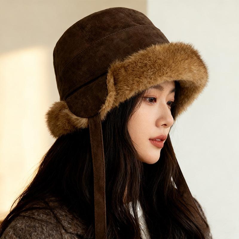 Women S Faux Suede Thick Earflap Winter Hat Multi Wear Fisherman Cap Mongolian Hat