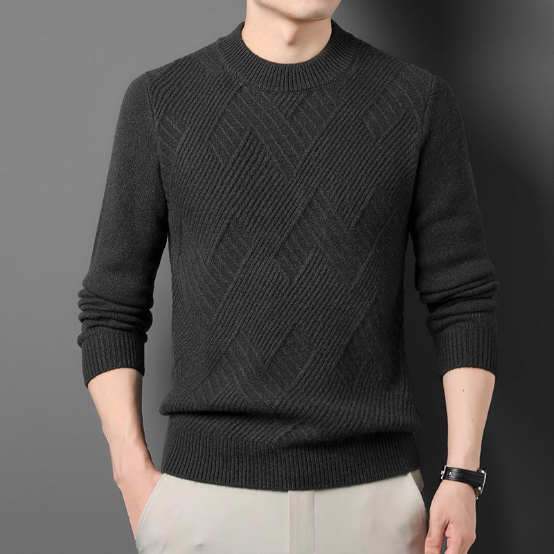 Men s 100% Pure Wool Jacquard Turtleneck Sweater - Thick, Warm Winter Pullover. M