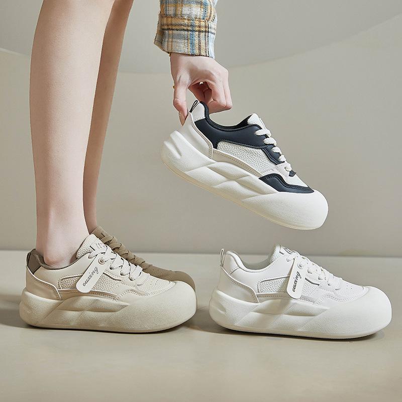 Women's Chunky Sneakers Slip On Platform PU Leather Casual Lace Up Sport Walking Shoes Comfortable Lightweight Running Sneakers Tennis Shoes for Women