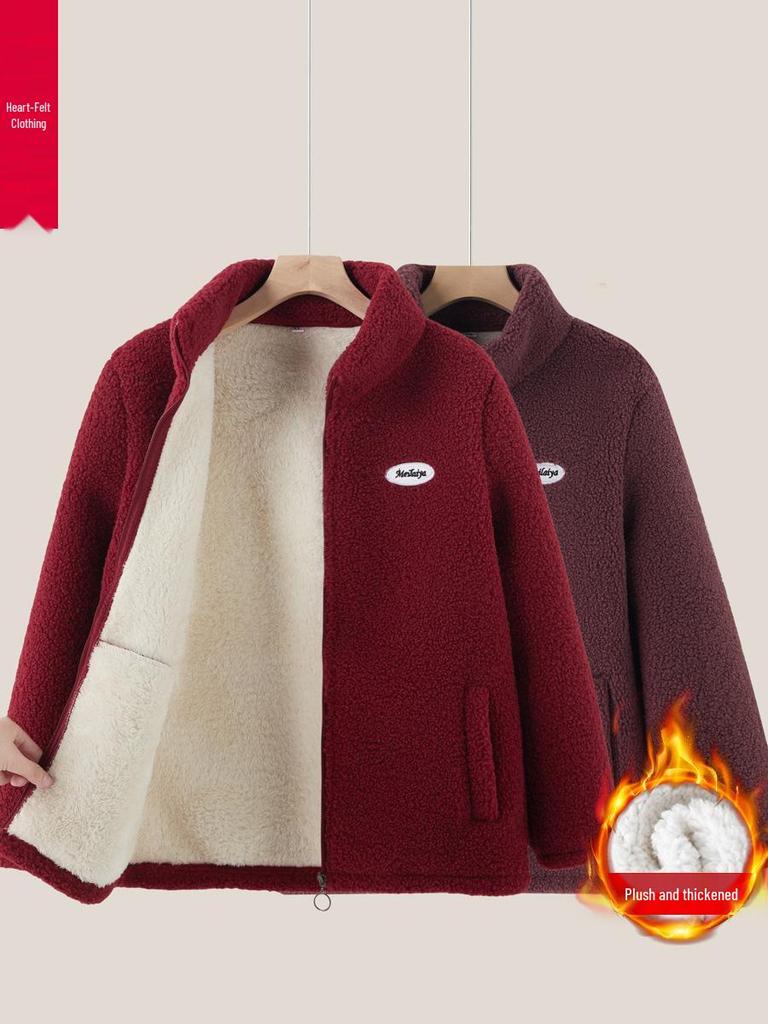 Autumn/Winter Cotton Padded Fleece Jacket for Middle-Aged & Elderly: Cozy Lamb Wool Coat for Grandparents