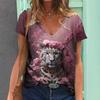 Summer V-neck 3D Animal Pattern Printed Top Fashionable Casual Short Sleeved Women's T-shirts