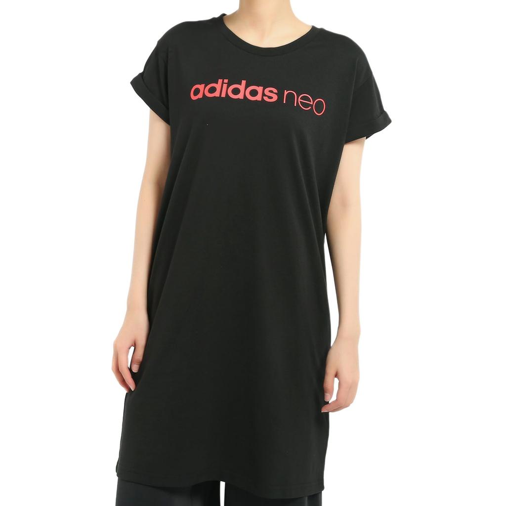 adidas Neo W Cs Dress Fashion Simple Letter Print Short Sleeve Dress Women Dresses Black Bright-Pink Fluorescent DW8353