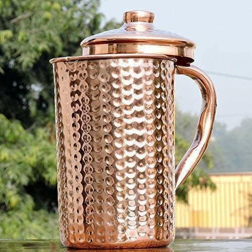 TreegoArt Handmade Hammered Copper Water Jug for Storage Water and Serving Ware 2 Liter - Pack of 1