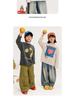 T-shirt da ragazzo 2025 Autunno Larga Stile Coreano con Stampa alla Moda