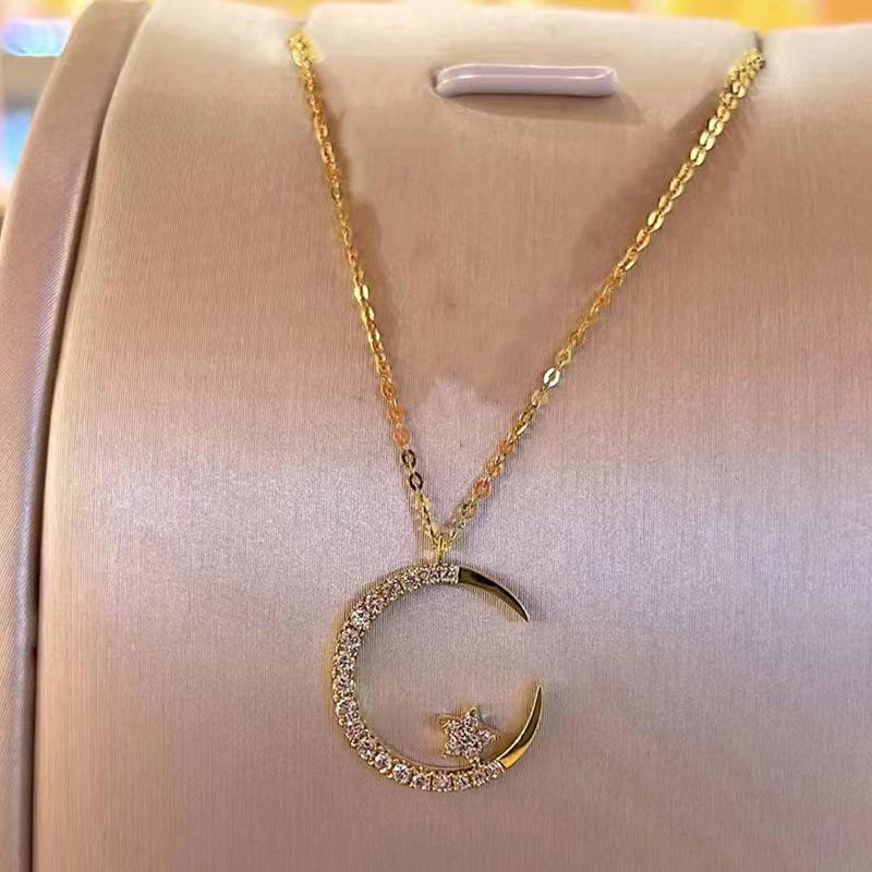 Exquisite Star Moon Zircon Pendant Necklace - Elegant Gift for Women