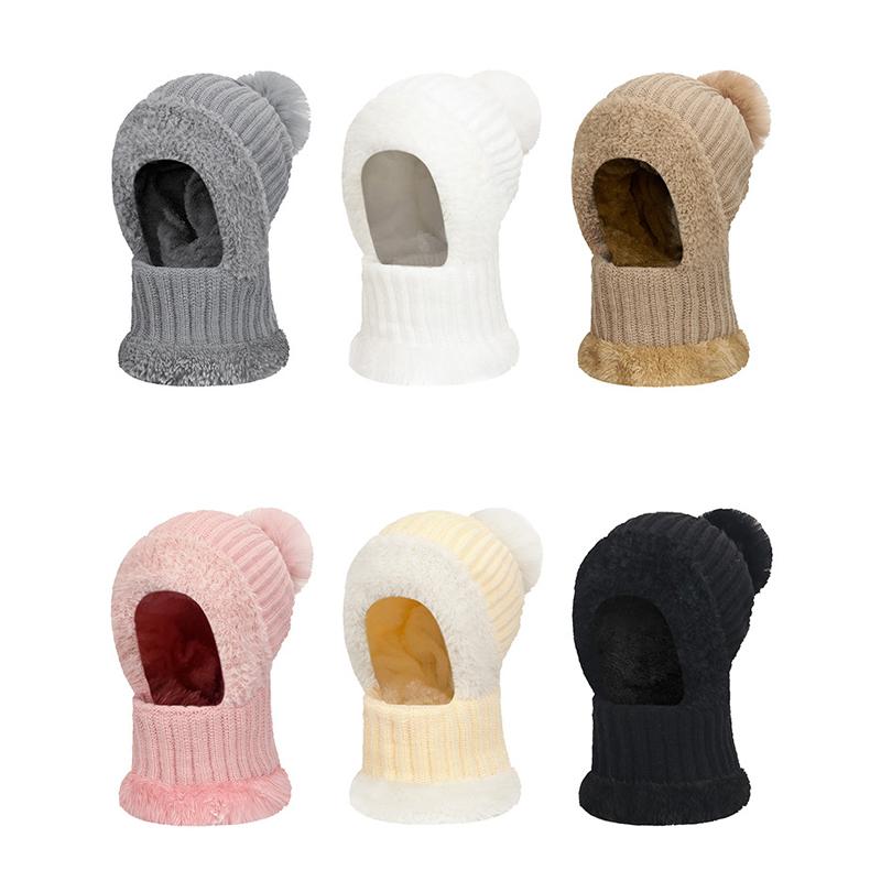 High Stretch Solid Color Knitted Scarf Mask All-In-One Cap Women's Winter Cycling Windproof Warm All-In-One Cap