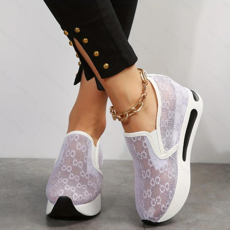 

Новые весенние женские повседневные туфли на высоком каблуке с кружевной сеткой и марлей для отдыха 44 фиолетовый