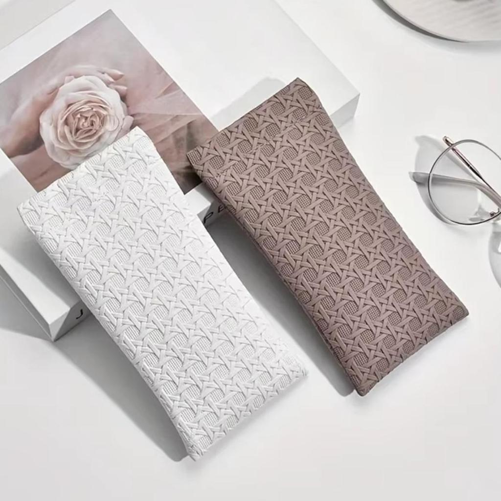 1pc Minimalist Elegant Trendy Glasses Pouch Woven Texture PU Leather Portable Sunglasses Storage Box Durable Protective Containe