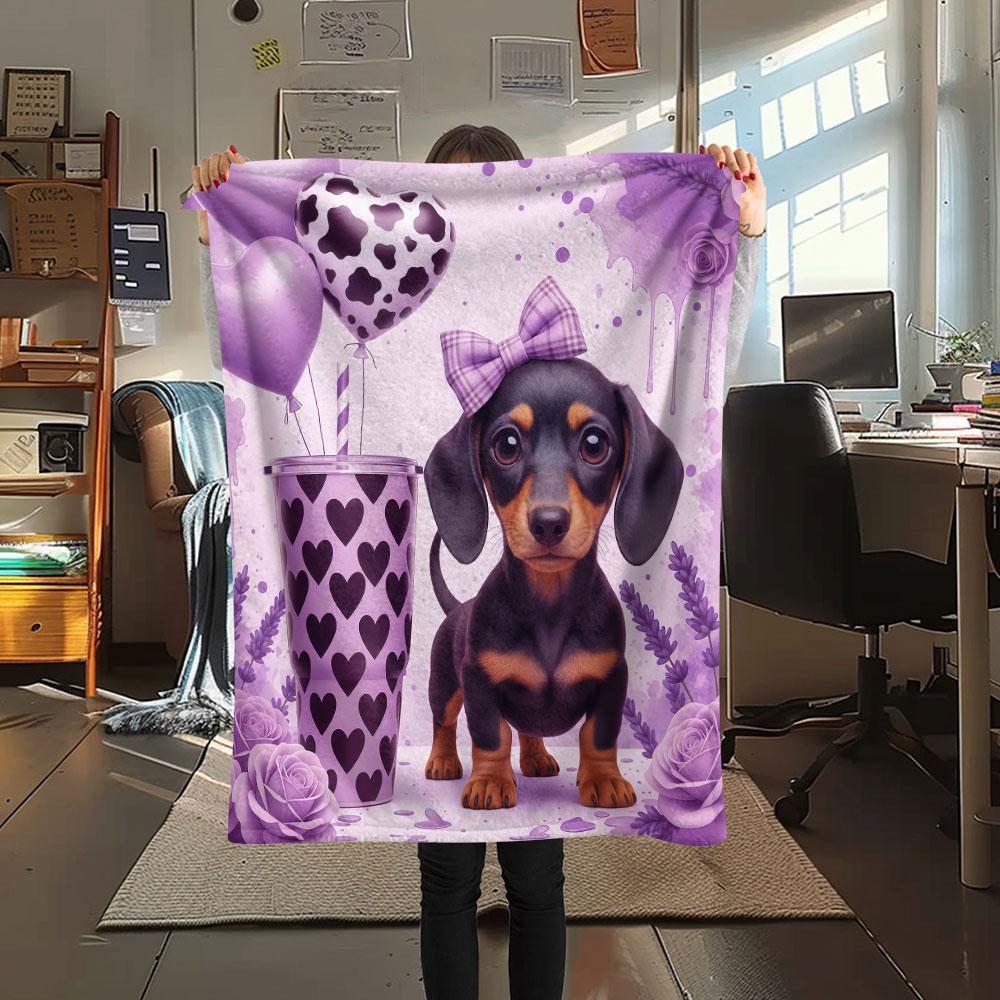 1Pc Dachshund Print Flannel Blanket, High quality Comfortable for All Seasons, Home Decor, Warmth and Comfort, Perfect for Christmas Gifts