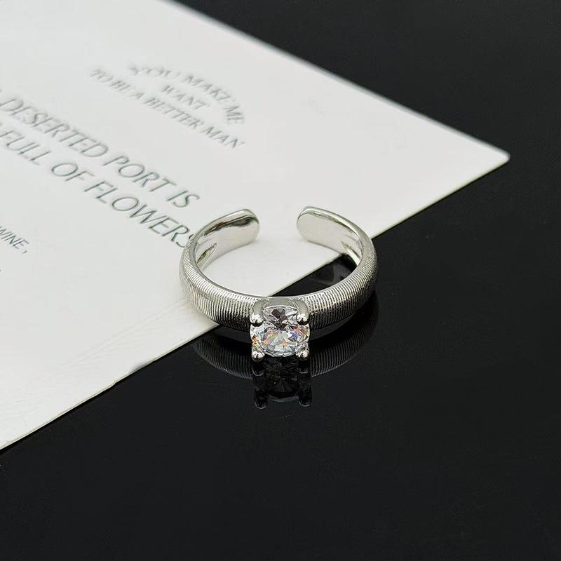 Gentle Personality Single Diamond Simple Diamond Ring Open Ring Women'S Commuting Niche Design Sense Stacked Index Finger Ring