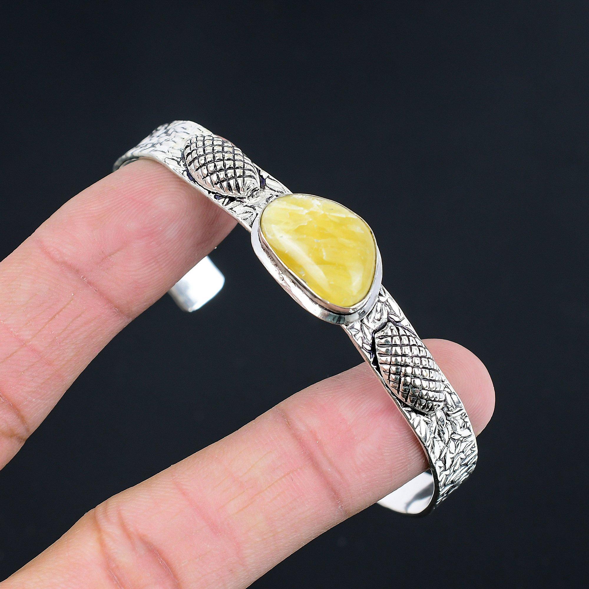 

Daughters Day Deal 925 Silver Septarian Gemstone Wedding Artisan Bangle Bracelet Adjustable