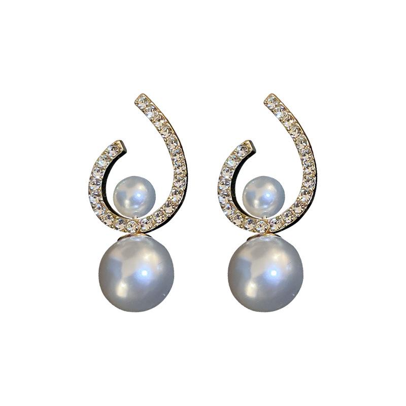 Silver Needle Twisted Diamond Pearl Earrings Simple Versatile Dinner Earrings Korean Ins Style Niche Earrings Women