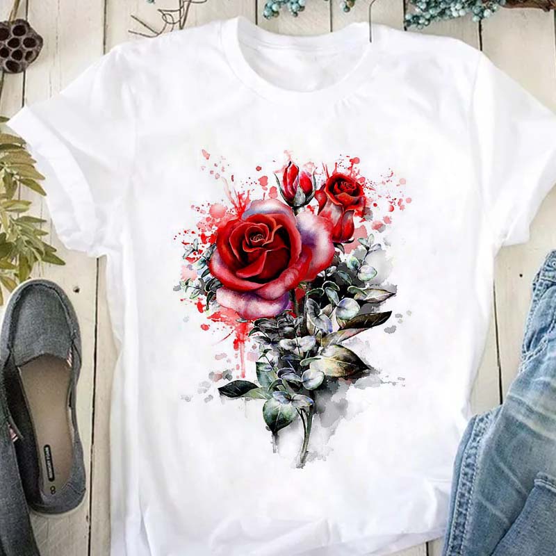 

Красивые женские футболки с цветочным принтом, повседневные дышащие мягкие топы с коротким рукавом, свободная удобная уличная женская одежда 6XL