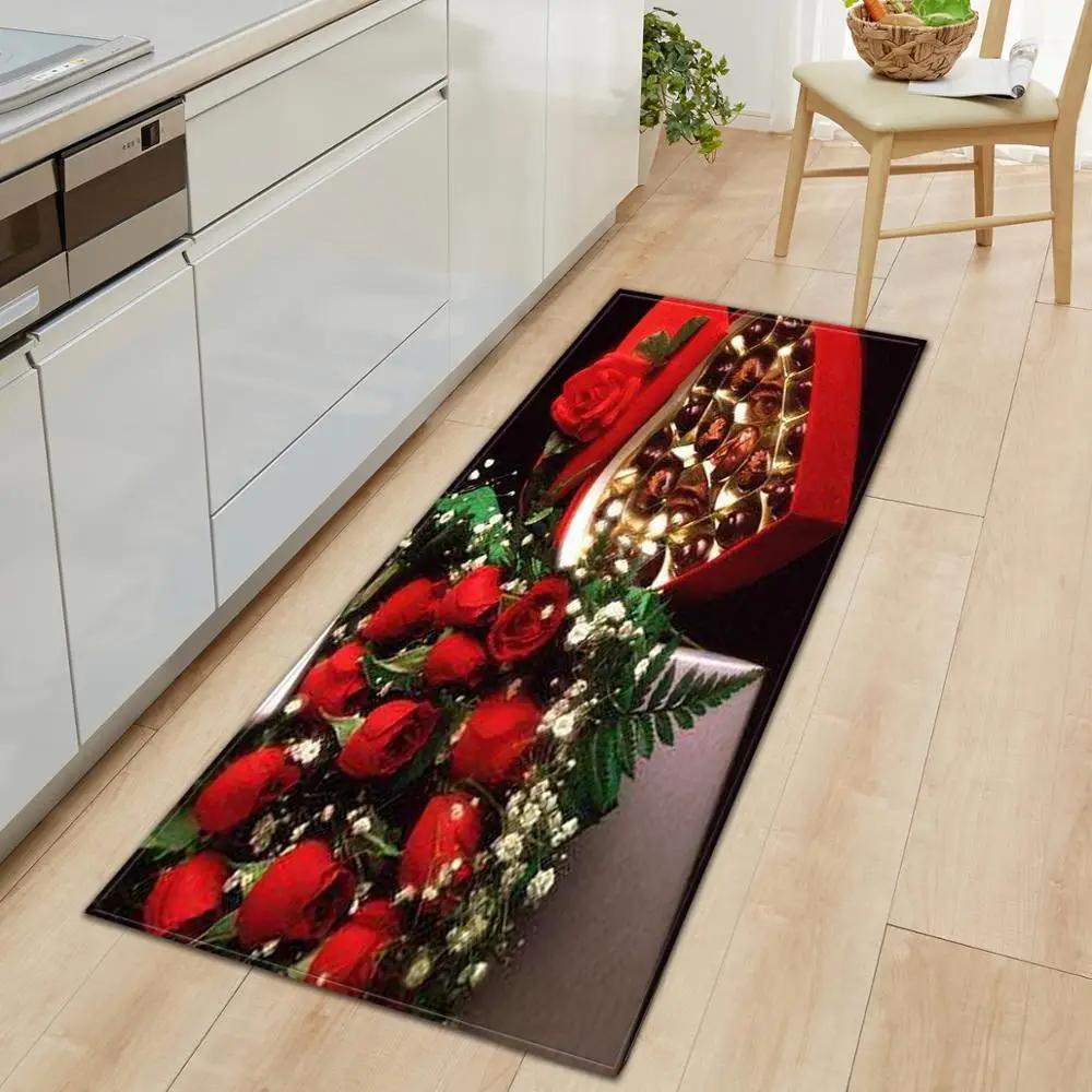 Valentine's Day Non-slip Restaurant Pad Home Porch Pad Entrance Door Mat Rectangular Corridor Area Carpet Kitchen Mat