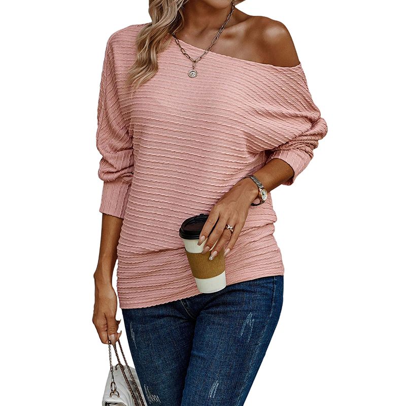 One-Shoulder Cold-Shoulder Bottoming Shirt for Women European and American Leisure Easiest for Match Pure Color Knitting Long Sleeves Tops Women
