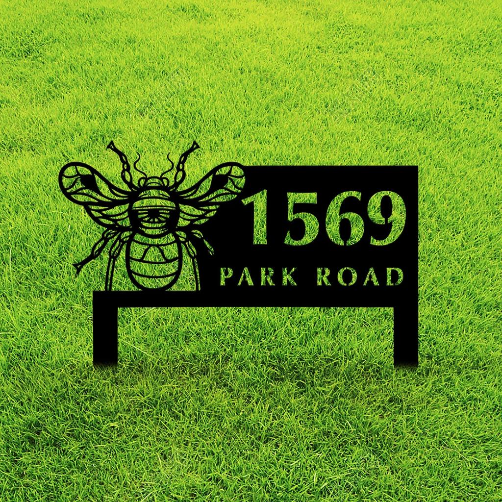 Metal Garden Sign Personalized Yard Decor Outdoor Art Stake Customizable Bee Design