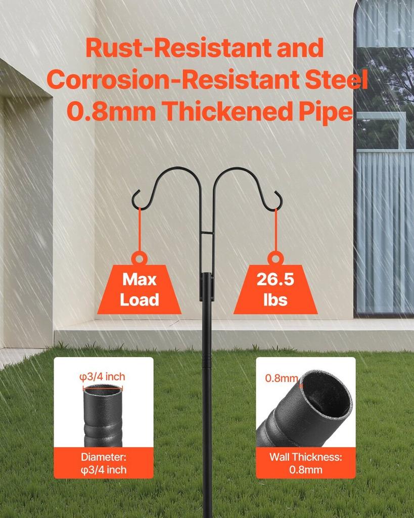 Double Shepherds Hook 8 Pack 1950mm Heavy Duty Bird Feeder Pole
