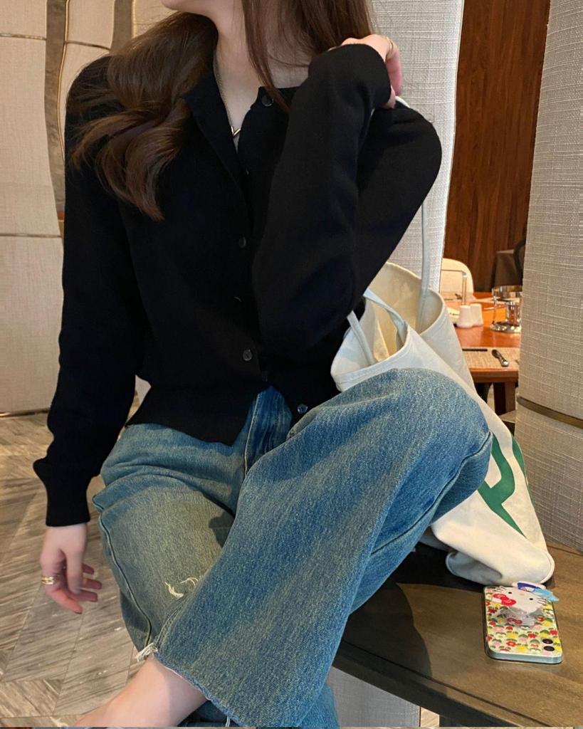 Spring & Autumn 2025 Solid Color Round Neck Slimming Knit Cardigan - Versatile Korean Style Long Sleeve Women's Top