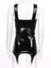Woman Patent Leather Sleeveless Tank Bodycon Dress Latex Short Mini Dress with Garter Belt