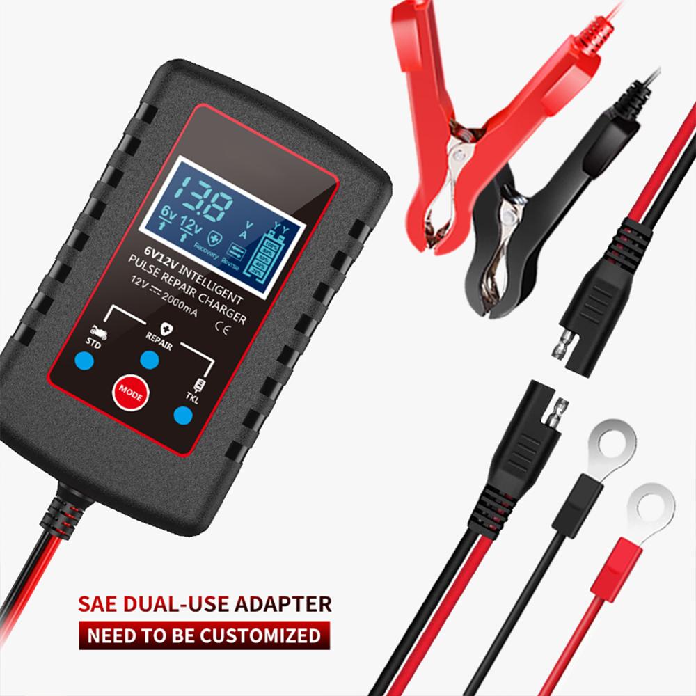 6V 12V 2A Smart Battery Charger for Car Automatic Float Charger Motorcycle Lawn Mower Tractor Lead-acid AGM GEL Toy Battery