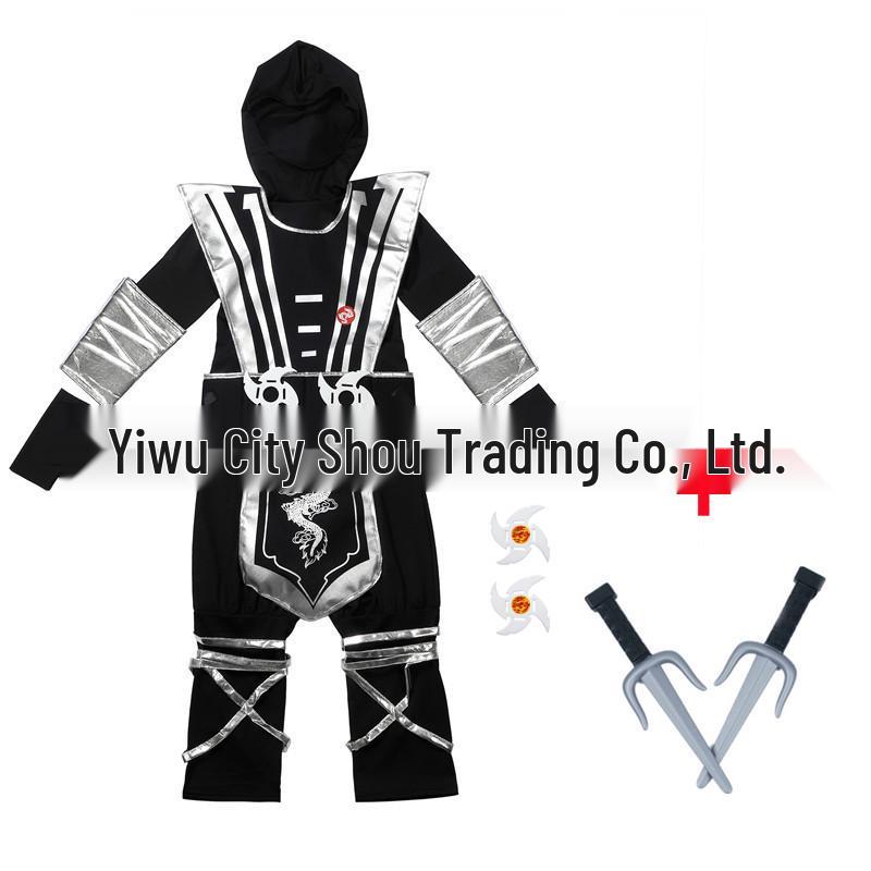 Silver Dragon Ninja Samurai Costume for Kids with Mask and Sword Accessories
