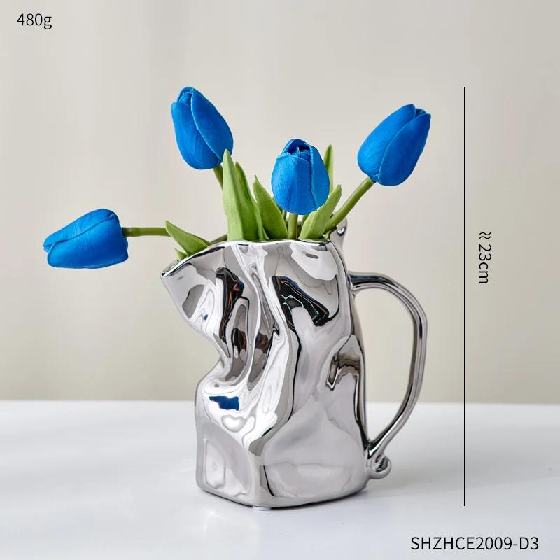 Nordic Pleated Ceramic Vase Home Decor Luxury Living Room Decoration Flower Pots Cachepot for Flowers Modern Decorative Vases