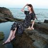 Sancai Plus Size French Floral Print Short Sleeve Dress