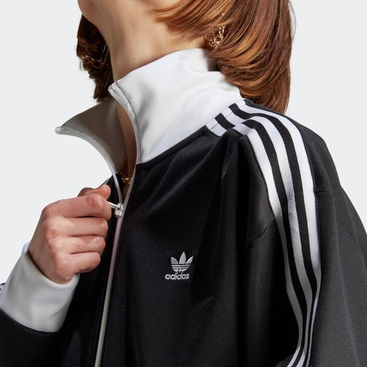 Adidas Originals Adicolor Three-Stripe Color Block Loose Fit Stand Collar Long Sleeve Jacket Women Jackets Black IK0430
