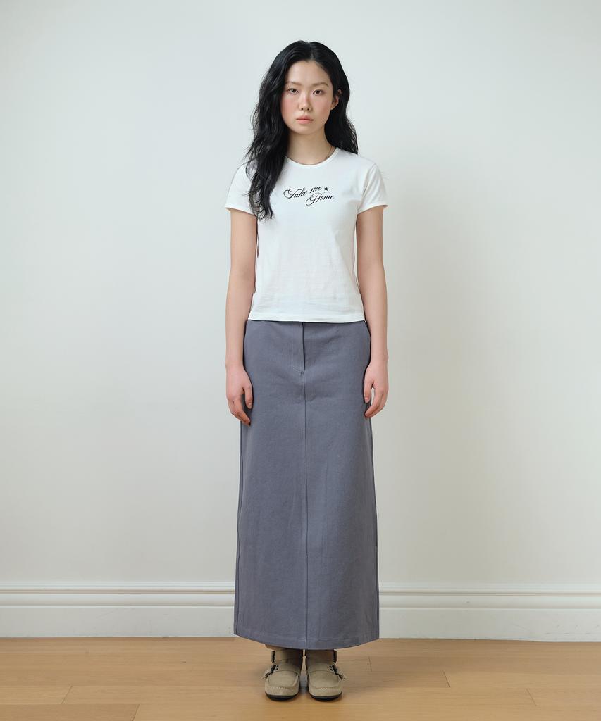 Hombadittingjeu Cotton Slit Long Skirt (Dusty Blue)