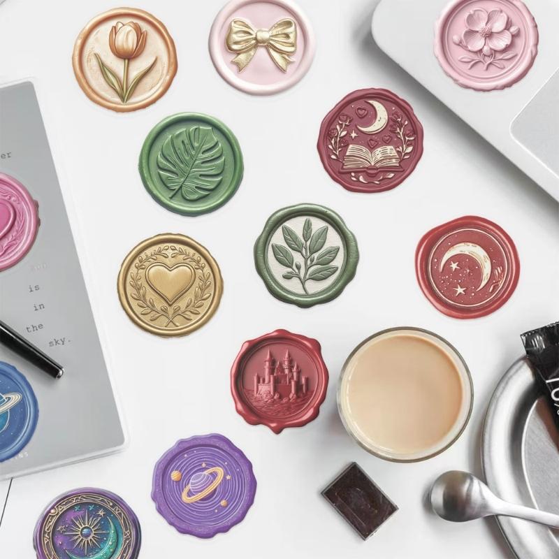 50pcs Reusable Waxes Seal Stickers for Tablets Decoration Colorful Pet Film Scratch Resistant Design