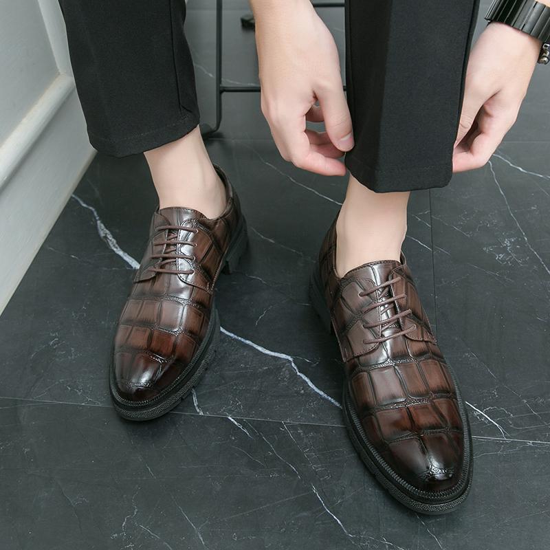 FashionLeather Men Dress Shoes Outdoor Formal Office Business Wedding Dress Shoes Fashion Crocodile Patterned Lace-Up Men Oxfords Shoes