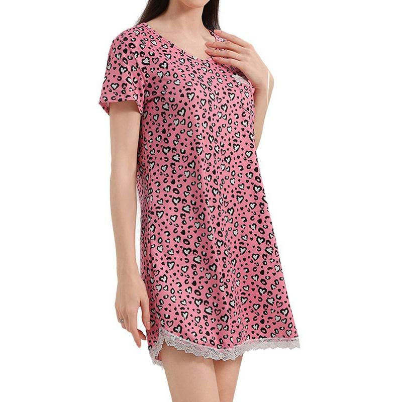 Women's Short Sleeve Loose Nightdress Printed Nightgown