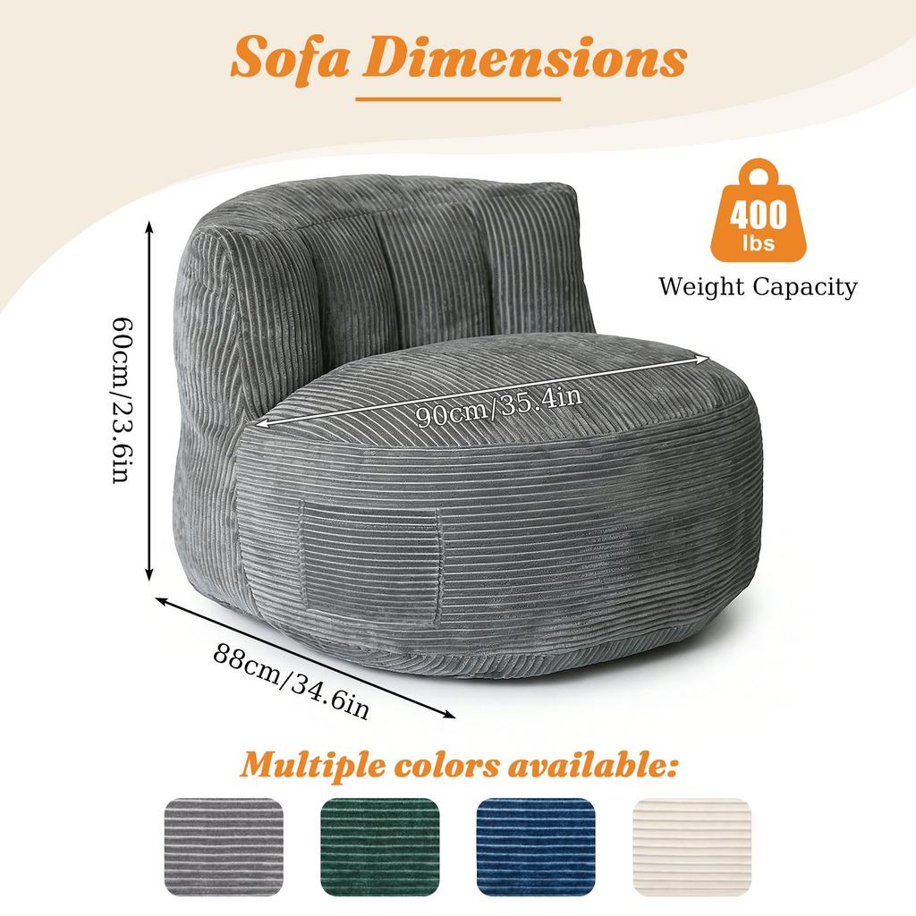 Übergroßer Sitzsack für Erwachsene, Riesiges Bodensofa aus Memory-Schaum, Großes Faulsofa
