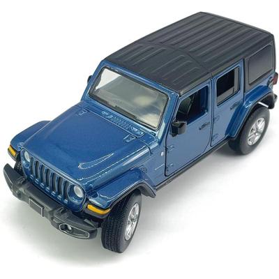 Jeep 4dveřový Wrangler Sahara v měřítku 1/32 Pevná střecha SUV Model auta litý pod tlakem Autíčka Kovová vozidla litá pod tlakem, dveře otevřené, zvuk světla pro děti