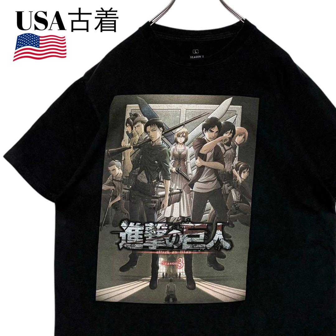

[Б/У] Винтажная футболка Attack on Titan из США, черная, размер L, футболка по аниме-фильму