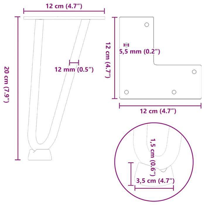 VidaXL Pieds en épingle à cheveux pour table basse 4 pièces Blanc 20 cm Acier massif 4012413