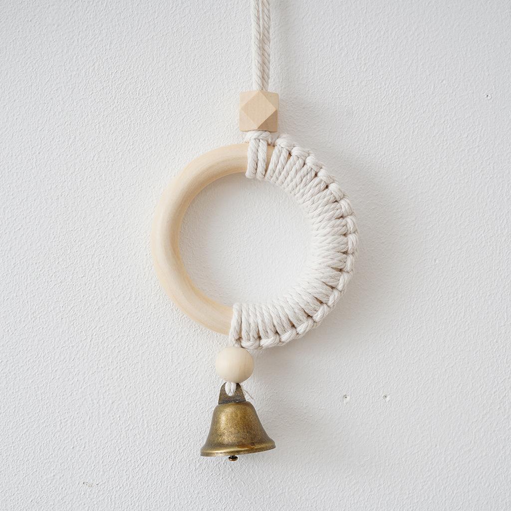 1PC Original wood color wood ring cotton rope bell pendant Japanese and Korean style wall hanging door handle car pendant