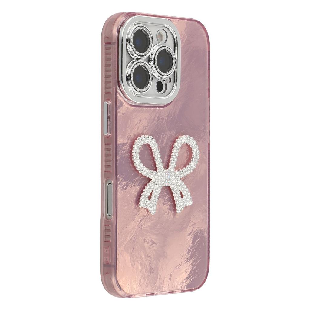 Чехол для iPhone 16 Pro с декором в виде большого банта, IMD PC+TPU, чехол для телефона с защитной пленкой для стеклянного объектива