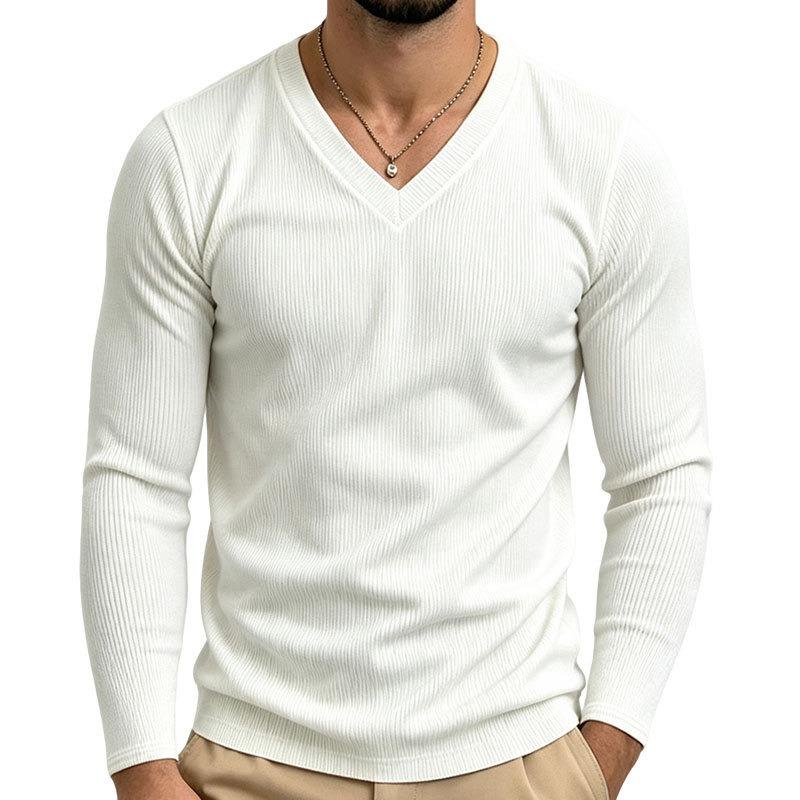 Men's V-Neck Long Sleeve Pullover T-Shirt.