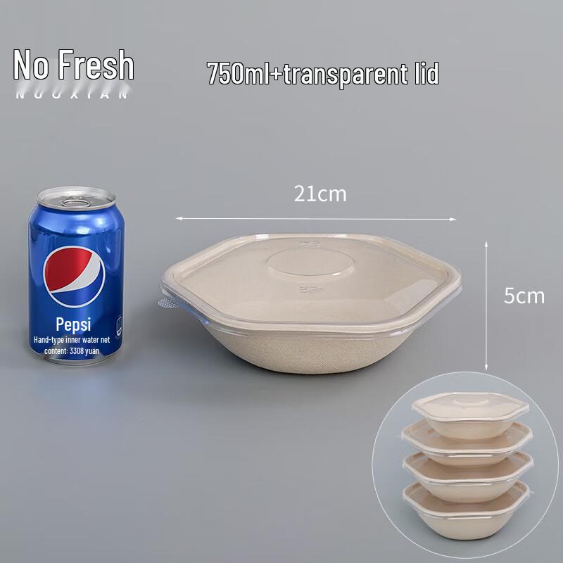 Nuoxian Disposable Hexagonal Pulp Takeaway Bowls with Lids 750ml