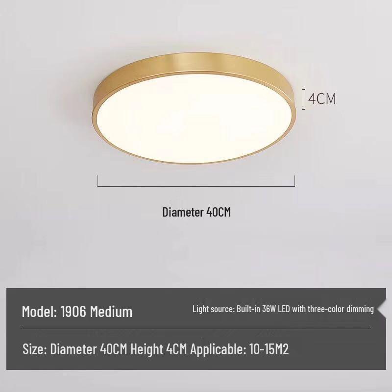 All-Copper Modern LED Ceiling Light: Ultra-Thin Round Fixture for Bedroom, Balcony, and Hallway
