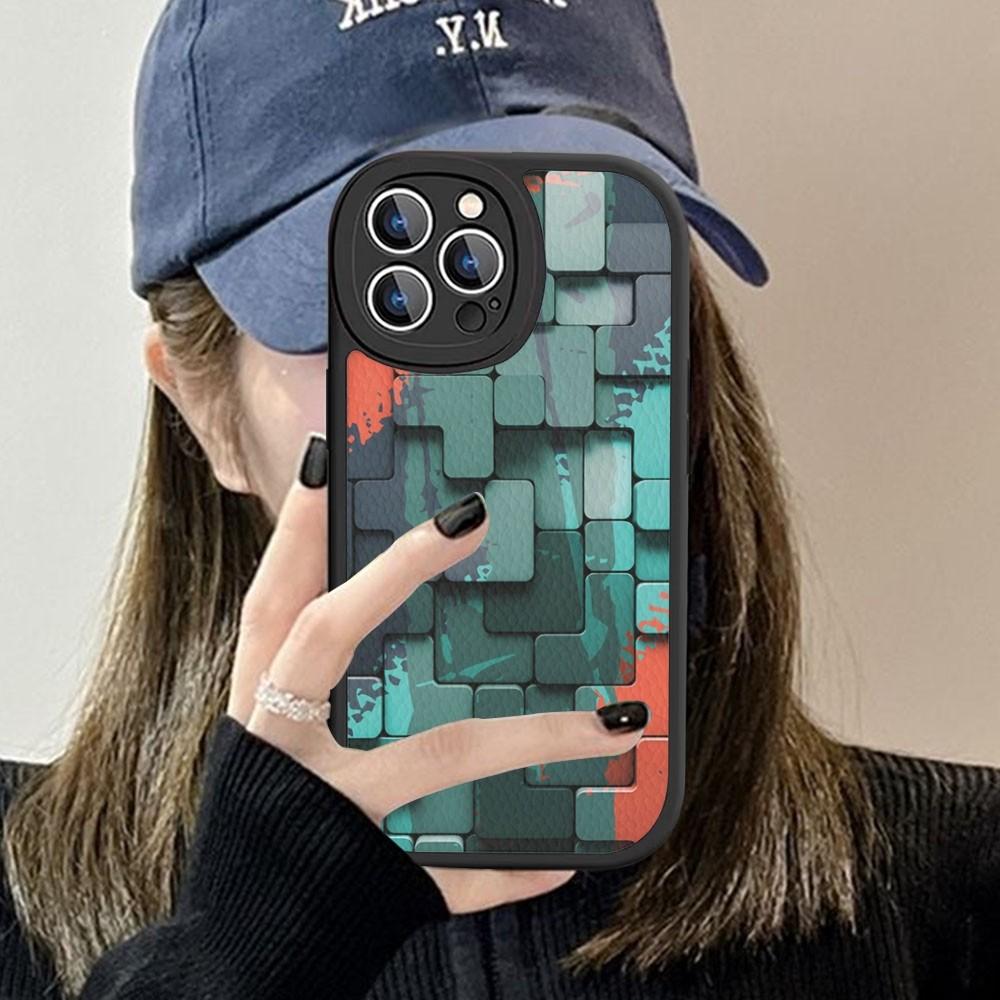 

3D Colorful Block Phone Case Hard Leather For iPhone 16 15 14 13 12 Mini 11 14 Pro Max Xs X Xr 7 8 Plus Fundas iPhone 15 pro