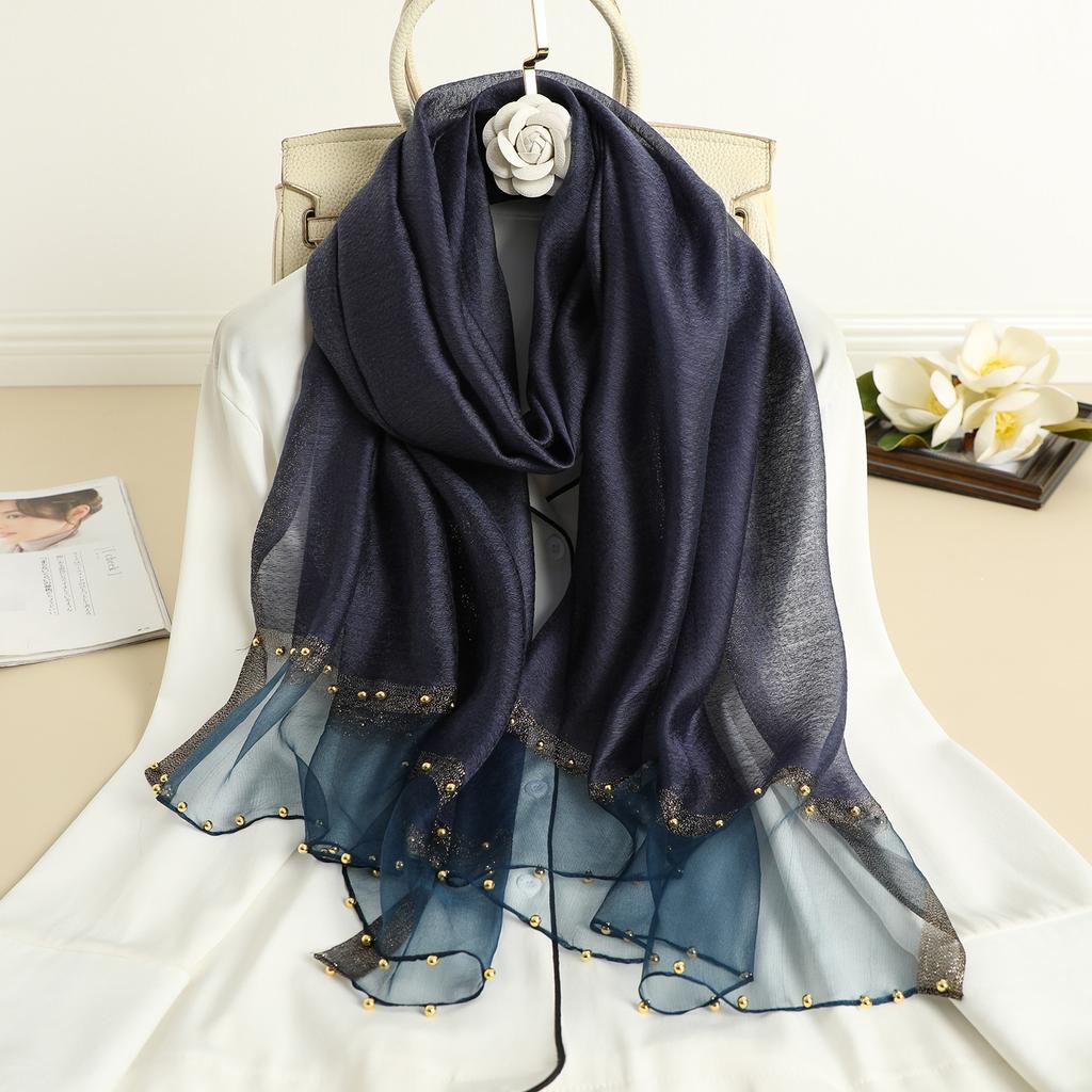 Solid Beading women scarf summer silk scarves lady shawl wrap hijab foulard female bandana pashmina Pearl jewel headband