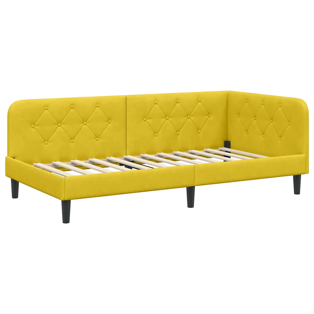 Corner Bed Frame Yellow 90 X 190 Cm Velvet
