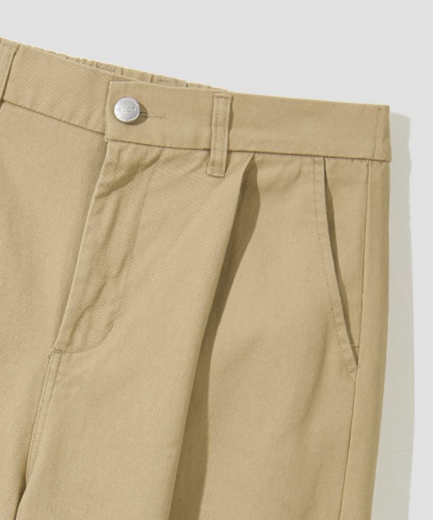 AGOD Wide Big Pocket Cotton Cargo Elastic Pants [Beige]