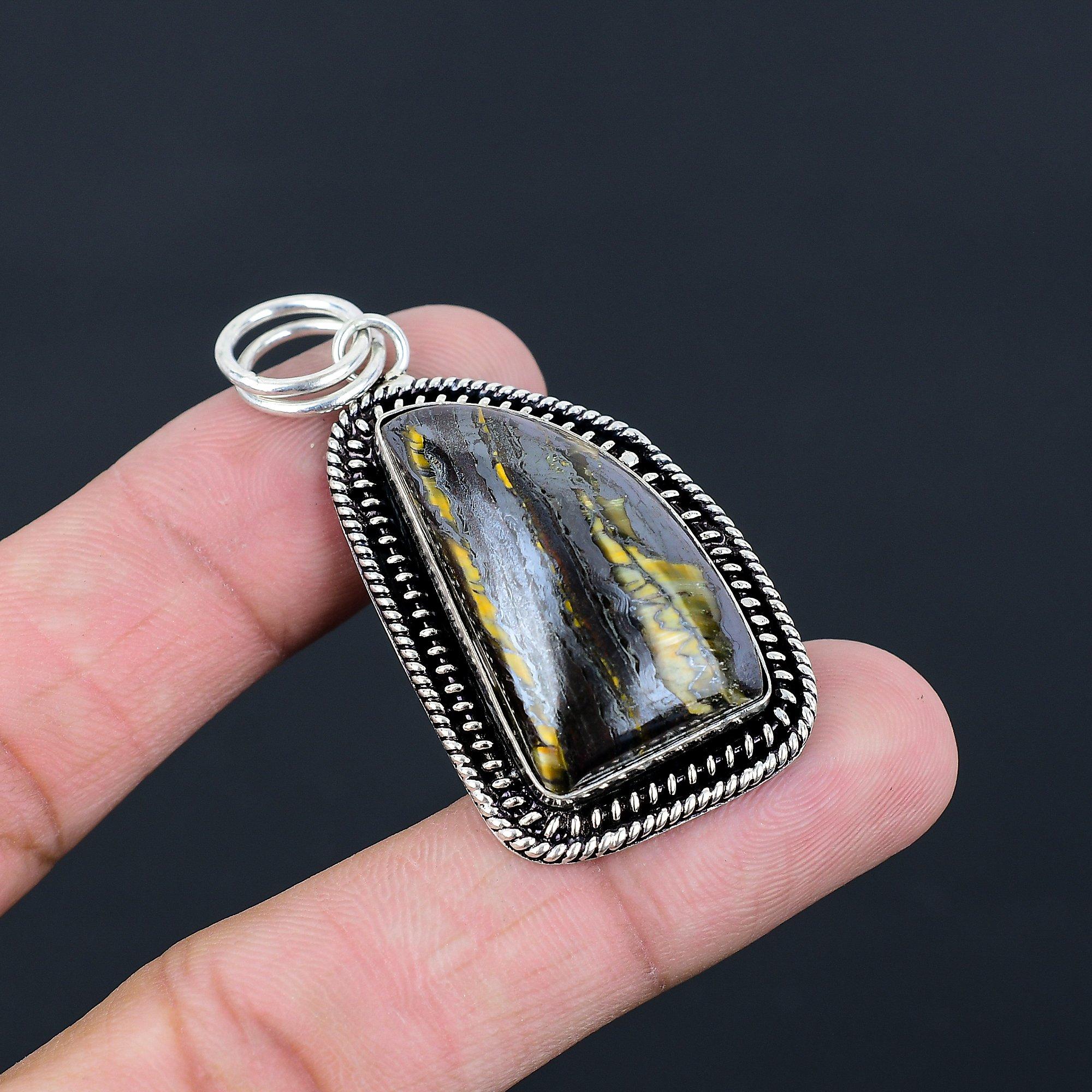 925 Silver Iron Tiger Eye Gemstone Bezel Sister Trendy Wedding Pendant Jewelry