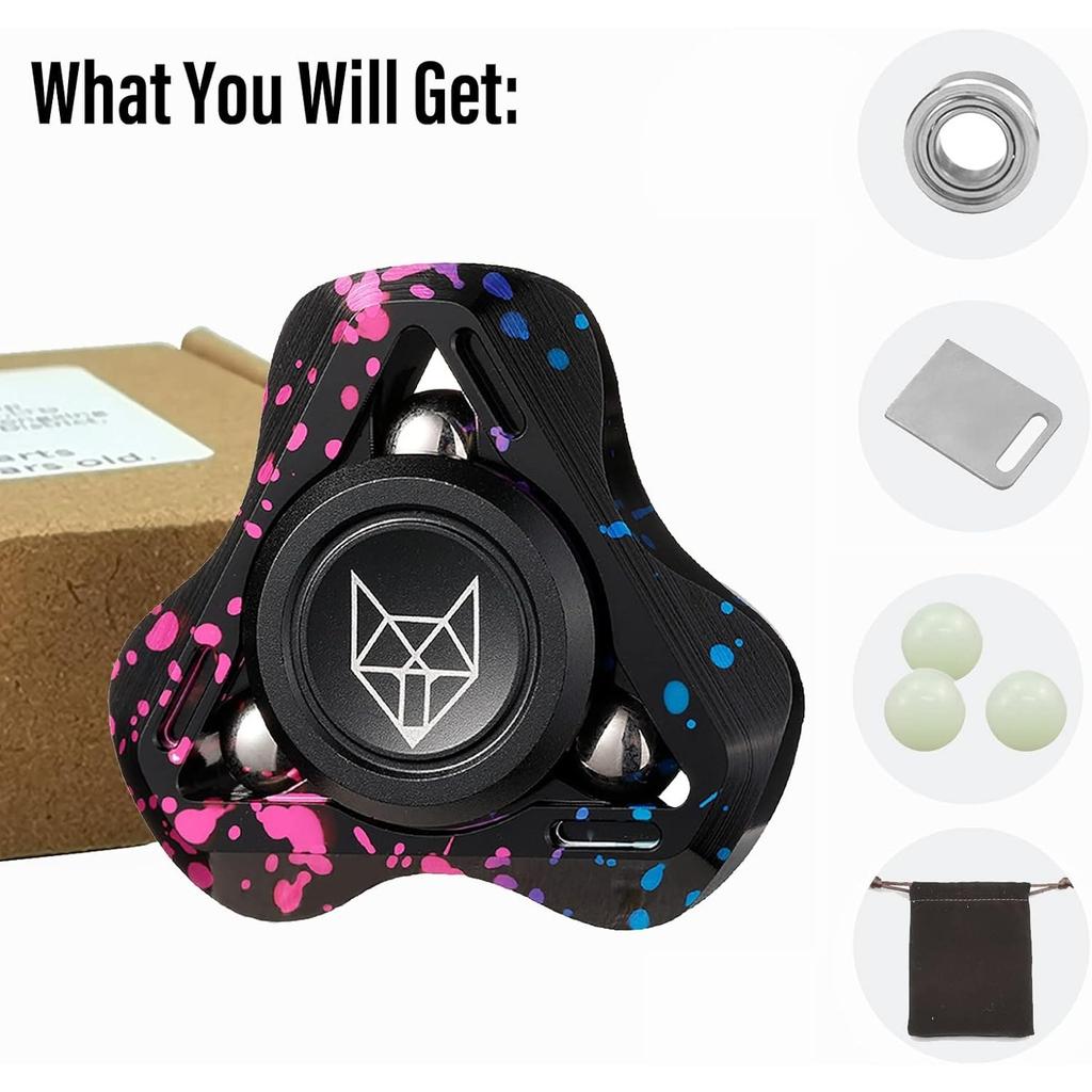 Fox Tri 1.8'' Fidget Spinner with Steel Beads, Luminous Metal Spinners Toy, Premium Bearing 2~4Min, Autism Sensory ADHD Anxiety Focus Meditation