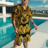 Summer New Men's 3D Printed Luxury Gold Pattern Fashion Casual Sportswear Short Sleeve T-shirt Set Men's T-shirt Two Piece Set