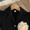Neuer Sommerstil Mädchen einfarbiger Kurzarm-Blazer + Vorderseite florales Modekleid