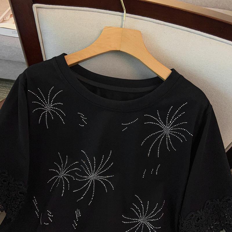 Plus Size Women's Loose Round Neck Mid-Length Short Sleeve T-shirt, Sizes 200/300/350 Jin, Bust 150/160.